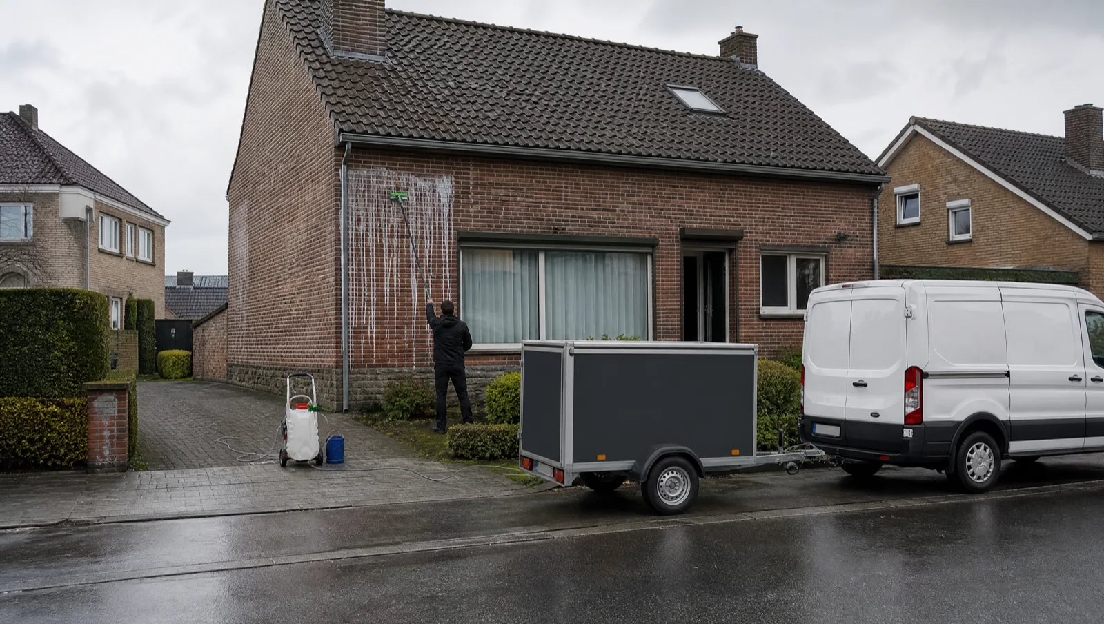 Volledige werf: gevelreiniging van een bakstenen woning